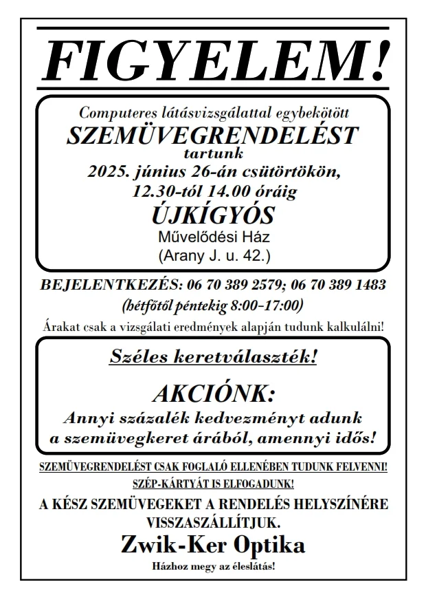Látásvizsgálattal egybekötött szemüvegrendelés